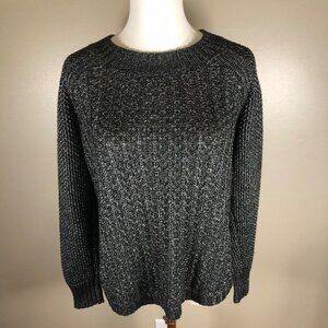 Calvin Klein Jeans Chunky Knit Crew Neck Black & Silver Metallic Sweater Size L